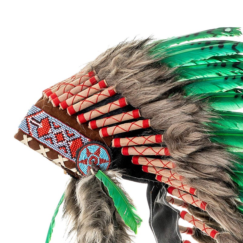 Novum Crafts Feather Headdress | Native American Indian Inspired | Green - Image 3